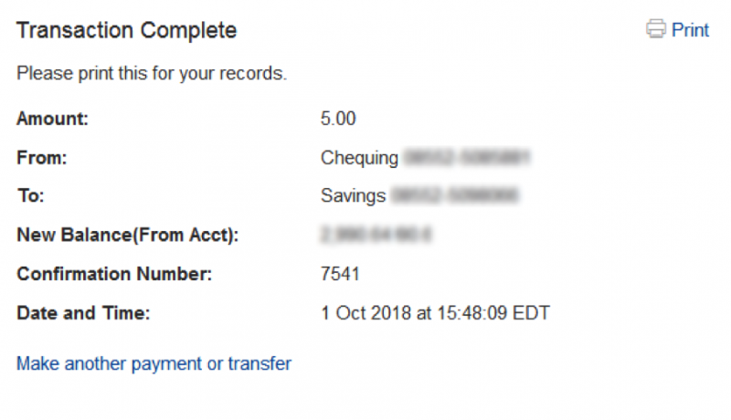 Confirmation screen An example of a confirmation screen displayed upon completion of the transaction